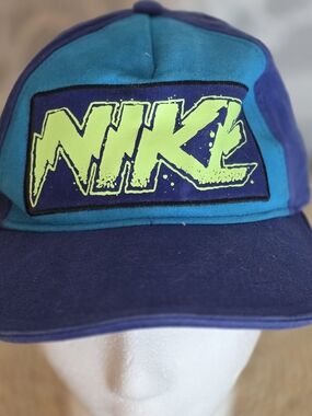 Vintage 90's Nike Neon Logo Two-Tone Biking Cap - Teal & Navy